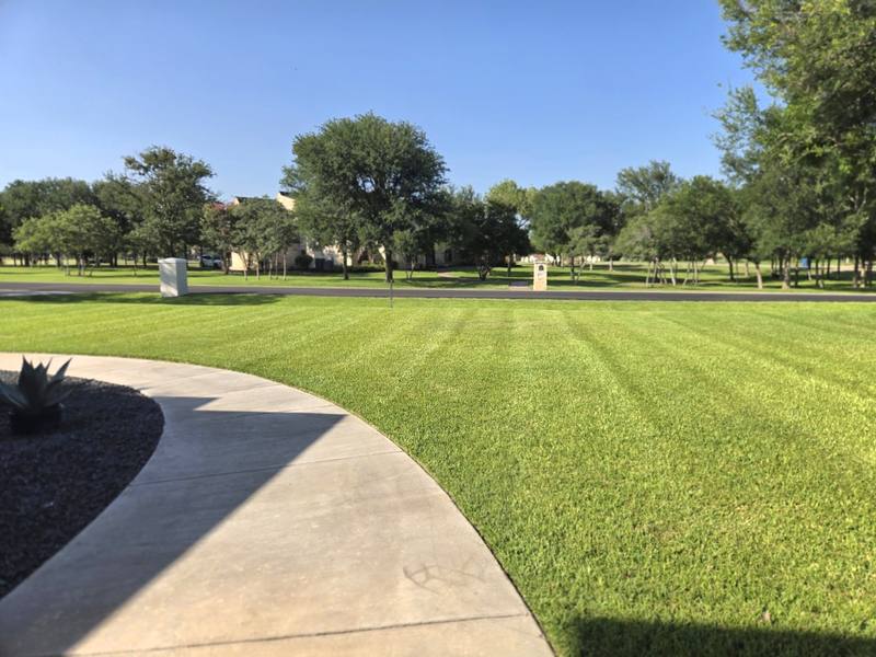 Well-kept green lawn after irrigation and turf care by Abiding Irrigation Repair in Parker County